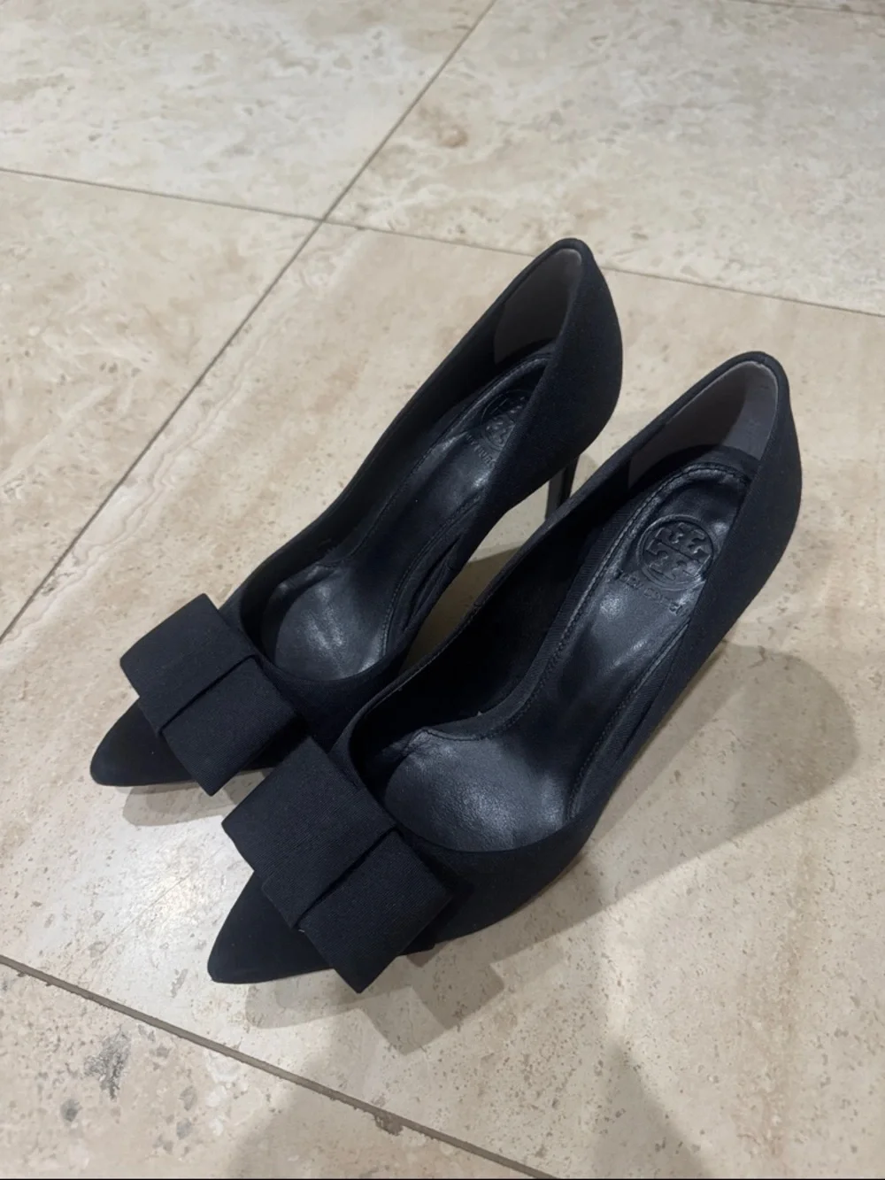 Tory Burch Black Pointed-Toe Bow Pumps